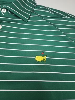 Masters Tech Collection Size M Polo Golf Shirt Green White Striped